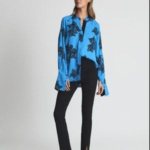 Reiss Harris Printed Floral Sketch Stain Blouse Button-Down Shirt Women's Size 4